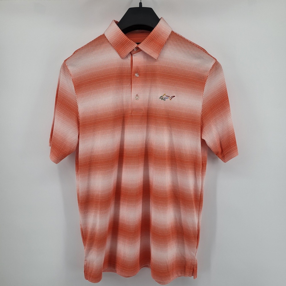 Greg Norman Golf Polo Shirt Mens M Medium Orange White Striped